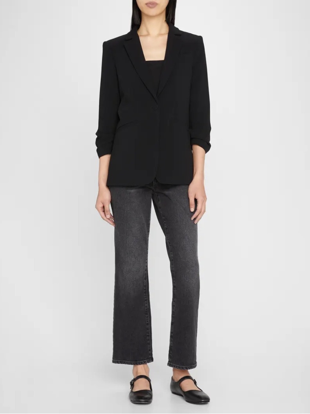 Cinq a Sept Black Khloe Crepe 3/4-Sleeve Blazer Size 4
